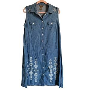 Bit & Bridle Sz M‎ Sleeveless Denim Shirt Dress Western Casual Comfy Cool